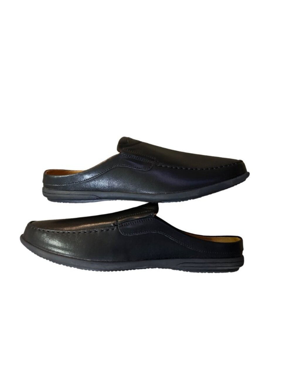 Luodenglang Mens 10 Black Leather Slip On Loafers Comfort Mule Used House Shoes - Picture 2 of 11